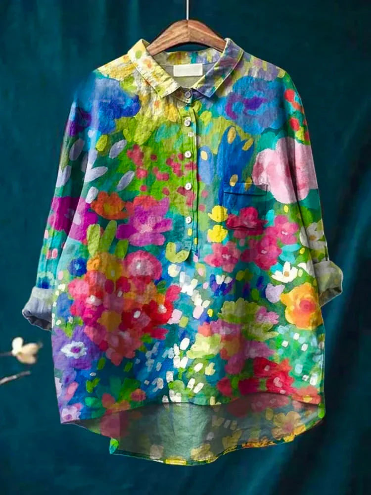 Sylvie | Camisa Vintage Floral Algodón-Lino