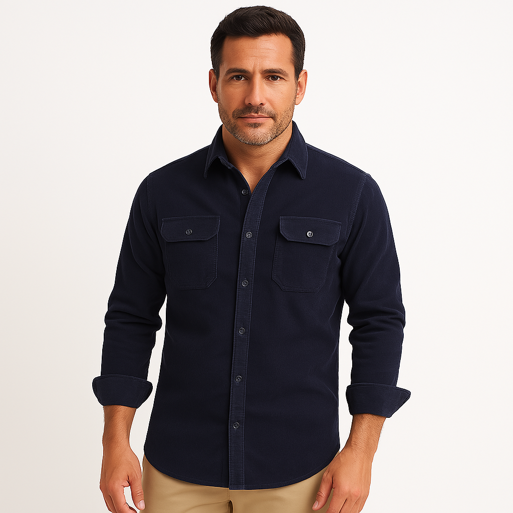 Ramiro - Camisa Casual de Manga Larga en Pana de Algodón