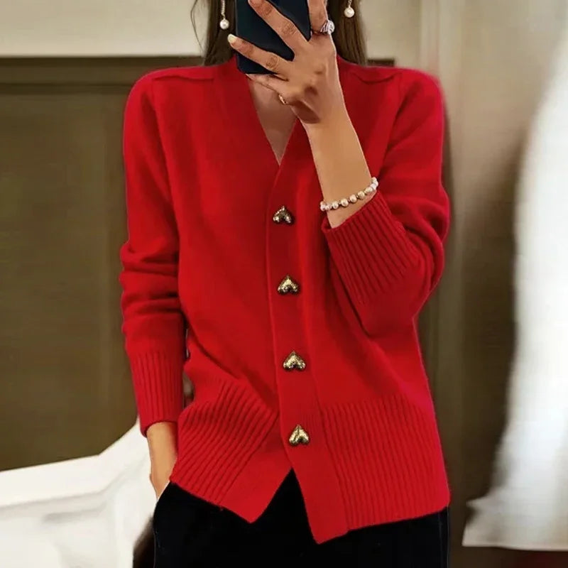 Noéline | Cárdigan Elegante de Cachemira con Botones en Forma de Corazón