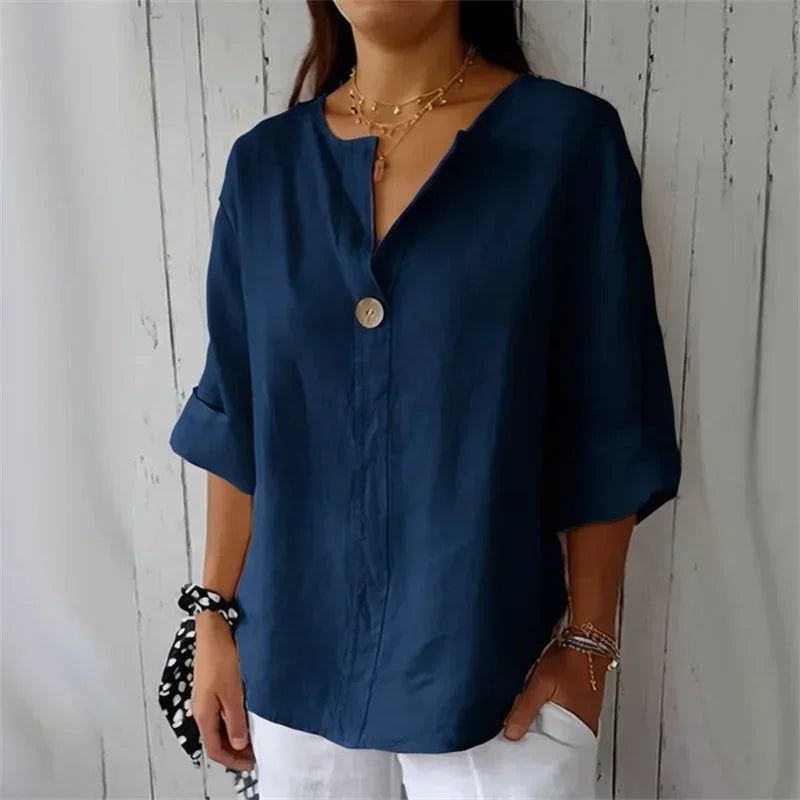 Susana - Blusa de lino con cuello en V