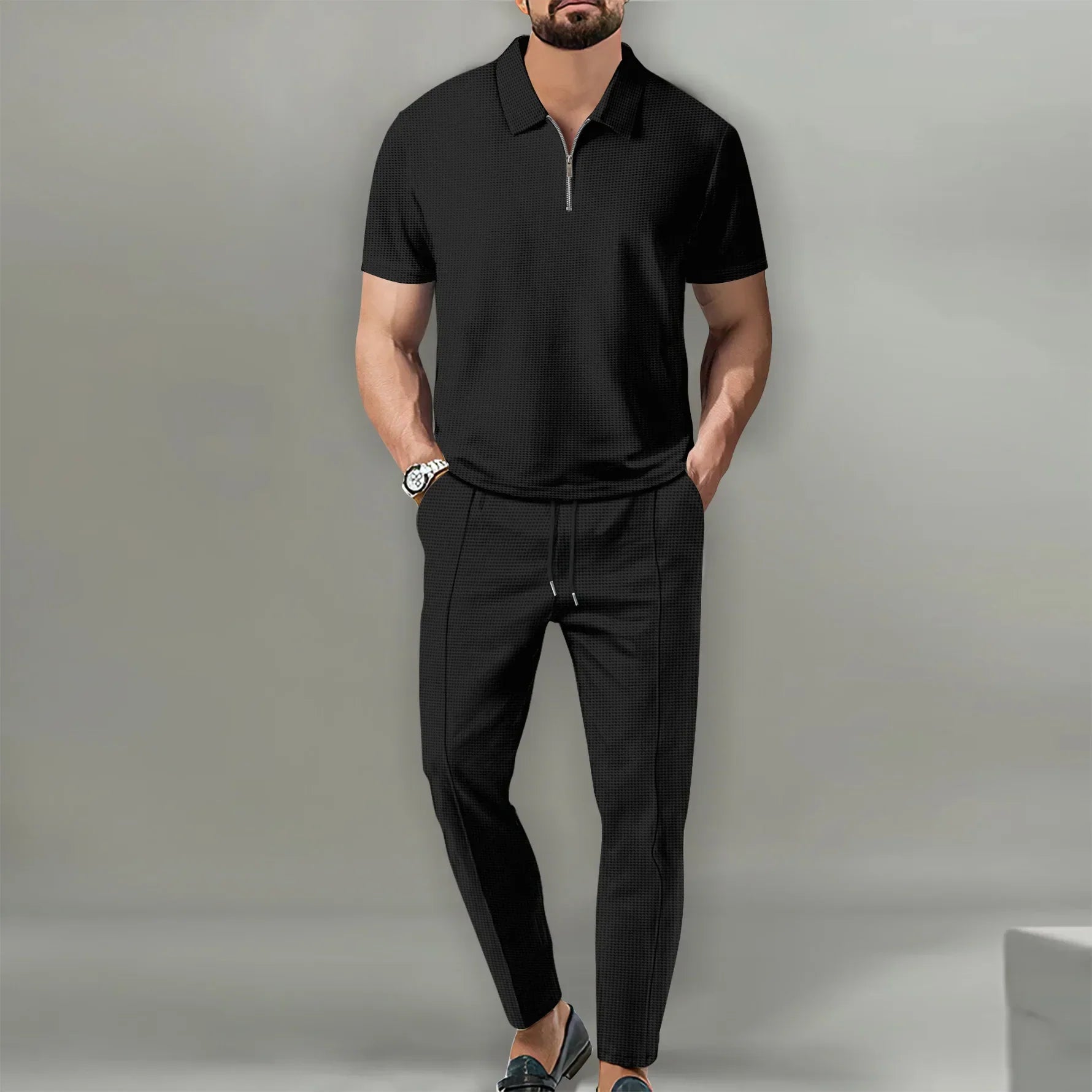 Fredo™ Conjunto Elegante de Polo con Cremallera y Pantalones Cómodos