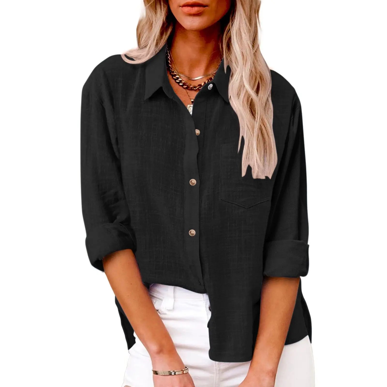 Greca™ Blusa Casual de Lino de Manga Larga