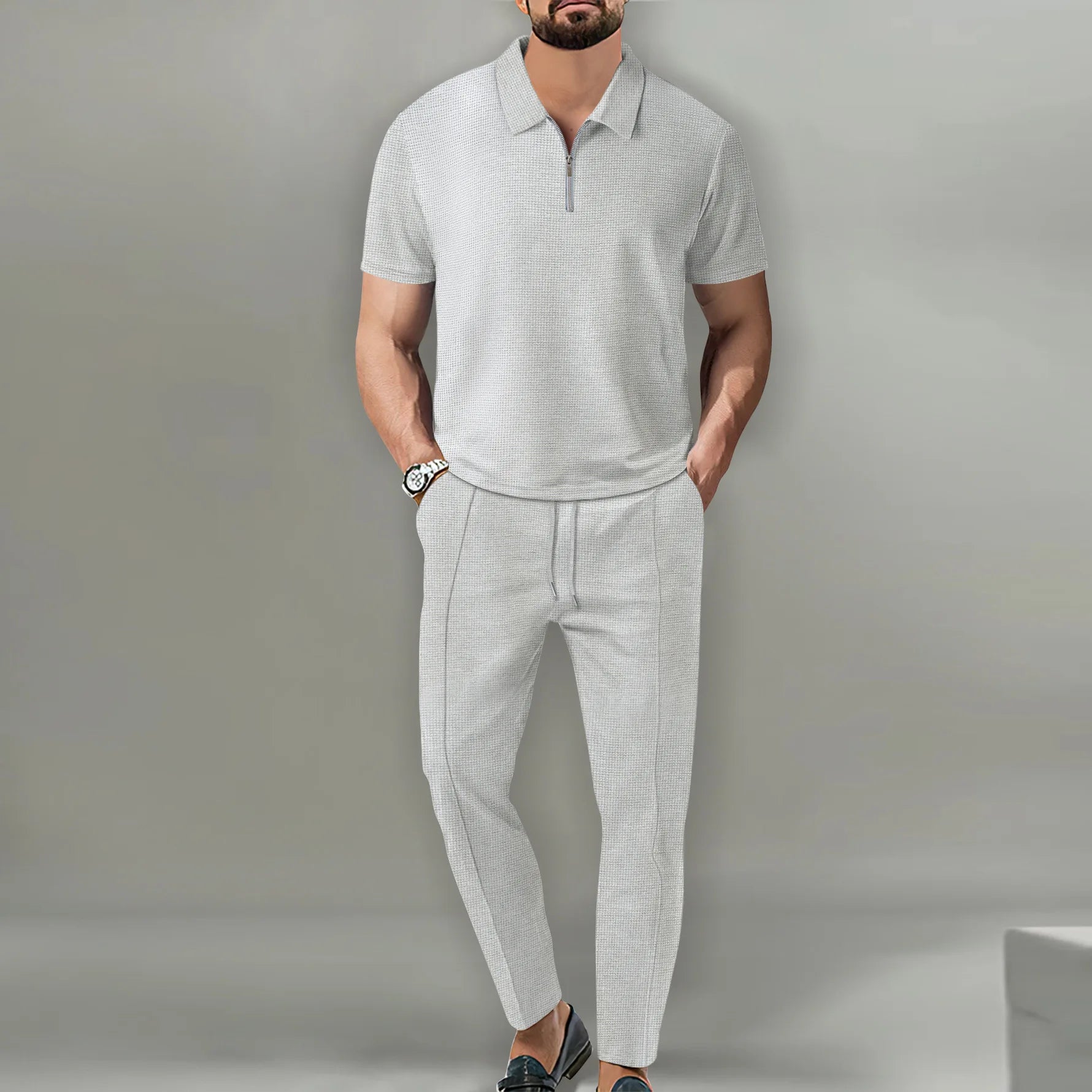 Fredo™ Conjunto Elegante de Polo con Cremallera y Pantalones Cómodos