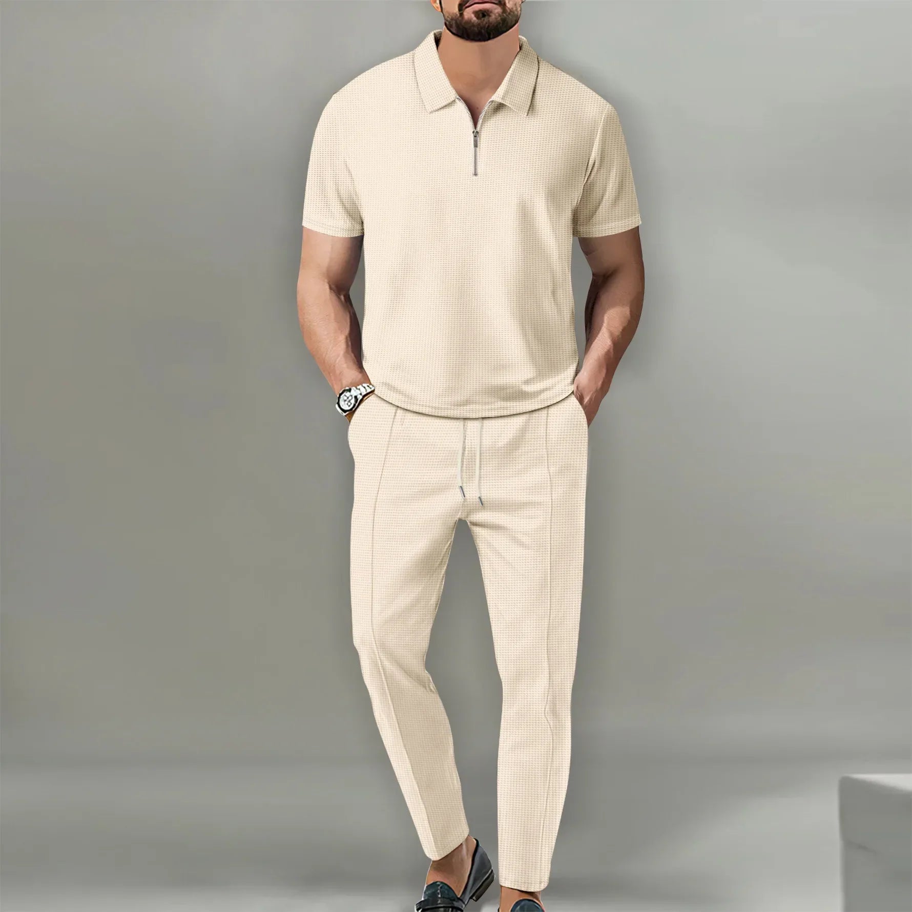 Fredo™ Conjunto Elegante de Polo con Cremallera y Pantalones Cómodos