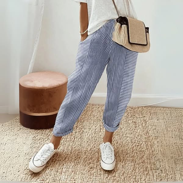Silvia™ Pantalones de Algodón a Rayas