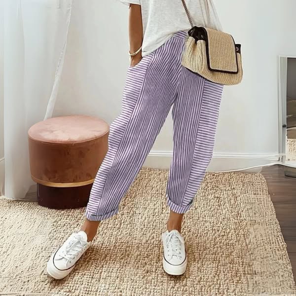 Silvia™ Pantalones de Algodón a Rayas