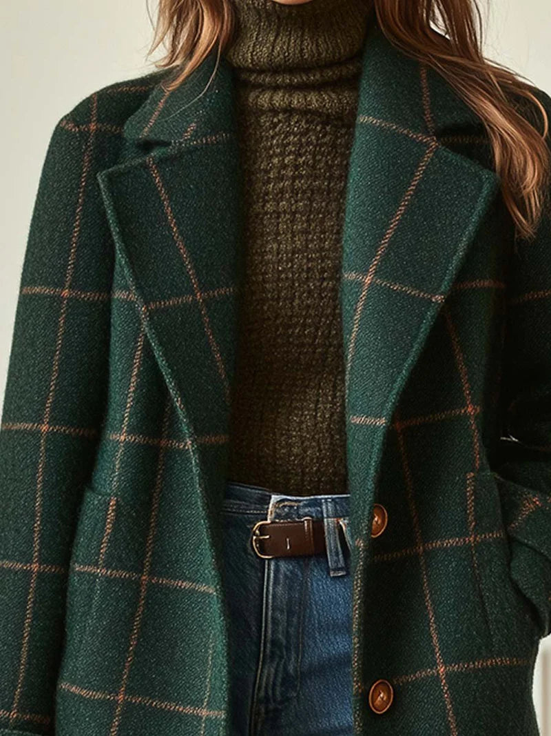 Georgia | Abrigo de Tweed a Cuadros con Solapas Retro
